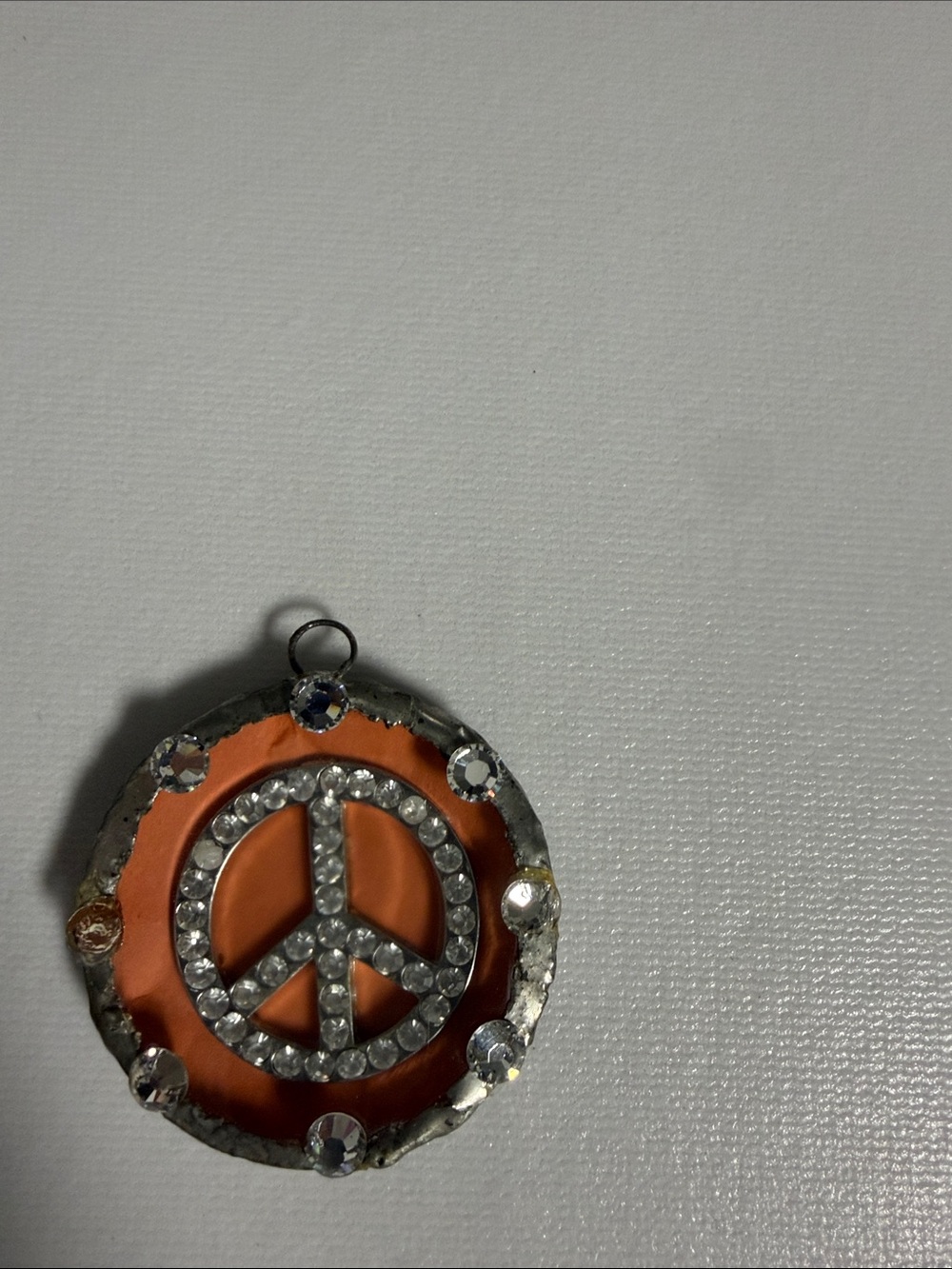 Orange Peace Sign Crystal Pendant Necklace
